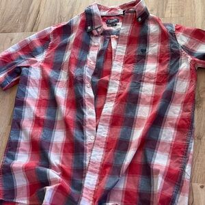 😀 Chaps Red and Gray Plaid Casual Shirt